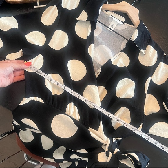H&M Black and Cream Polka Dot Long Sleeve Wrap Dress Sz S - Picture 12 of 13